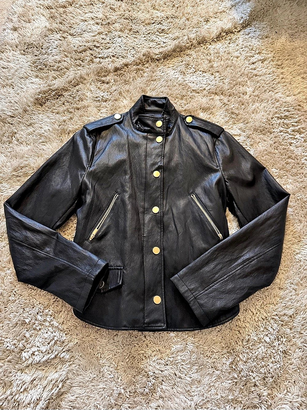 NWT ZARA Faux Leather Jacket with Belt Moto Jacket with Belt Black XS